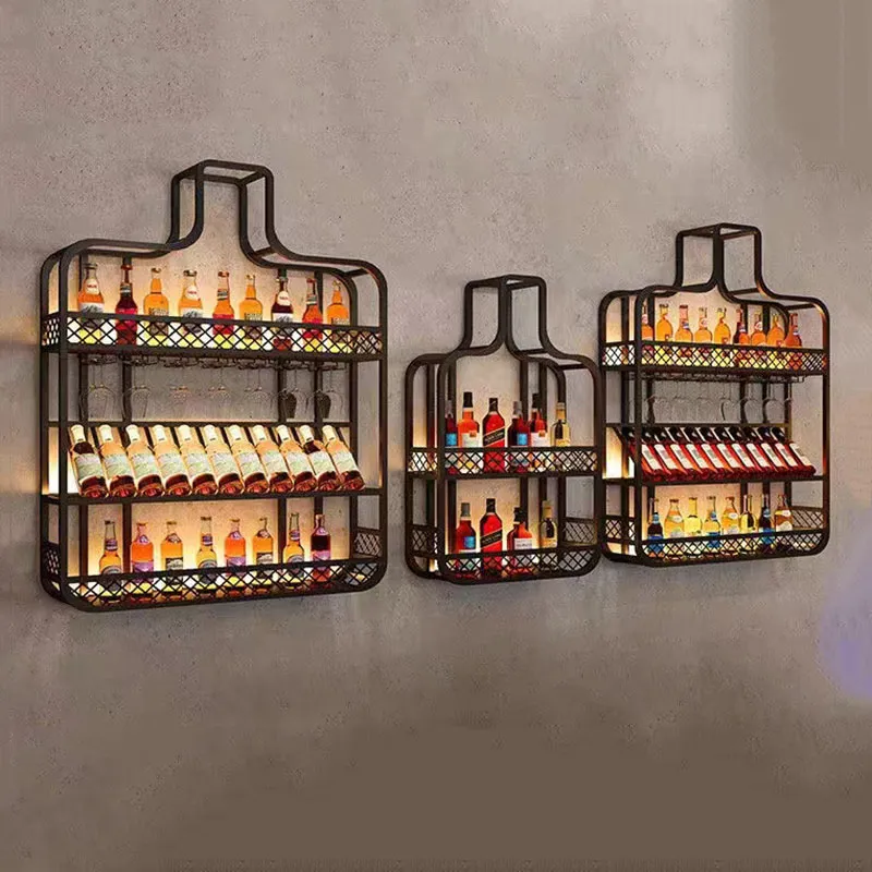 Metal Wine Rack Wall Mounted Hanging Shelf Kitchen Liquor Storage Cabinet Bottle Holder
