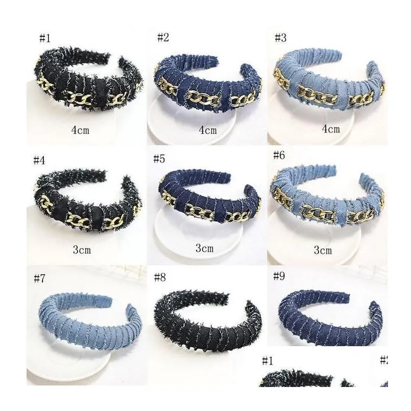 Bandeaus femmes larges jean tissu coiffure bandes bijoux 9 styles mode créative éponge en denim couleur couvre-tête se coiffure pour filles navires rapides dhh4r