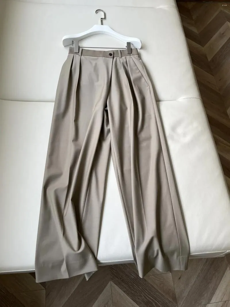 Pantalon féminin 2024 femmes mode lâche laine décontractée laine oblique de la taille oblique double pantalon plissé 0320