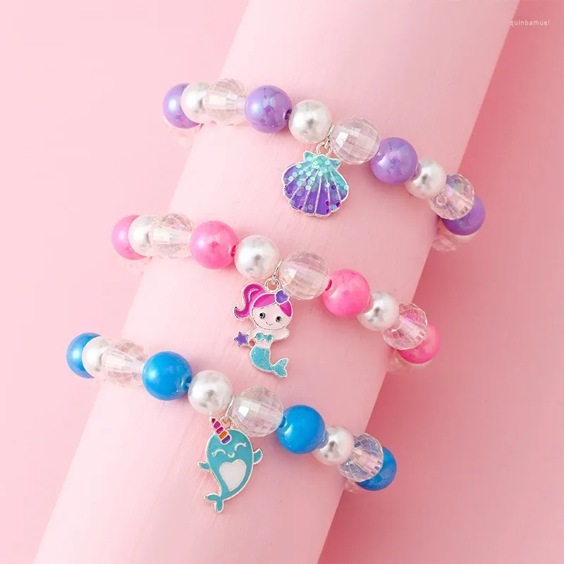 Braccialetti di fascino 3pcs/set a mano e stirpe colorato con perline con shell sirened delfino per bambini adolescenti ragazze