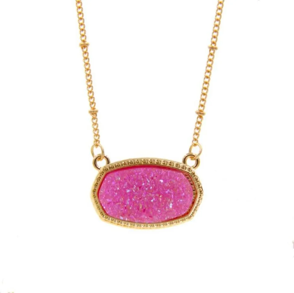 Pendant Necklaces Resin Oval Druzy Necklace Gold Color Chain Drusy Hexagon Style Luxury Designer Brand Fashion Jewelry For WomenPe9522745