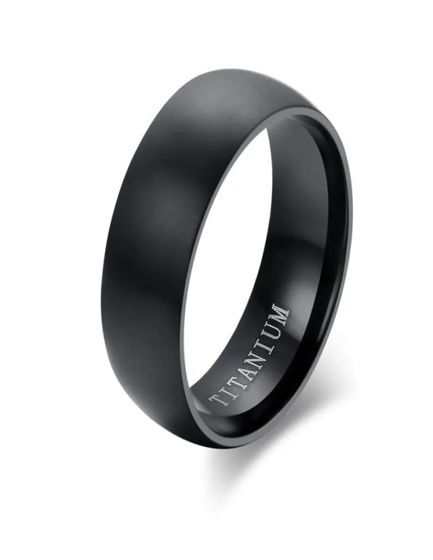 Mens Basic Wedding Band in Black Titanium Steel Engagement Ring Dome Charm