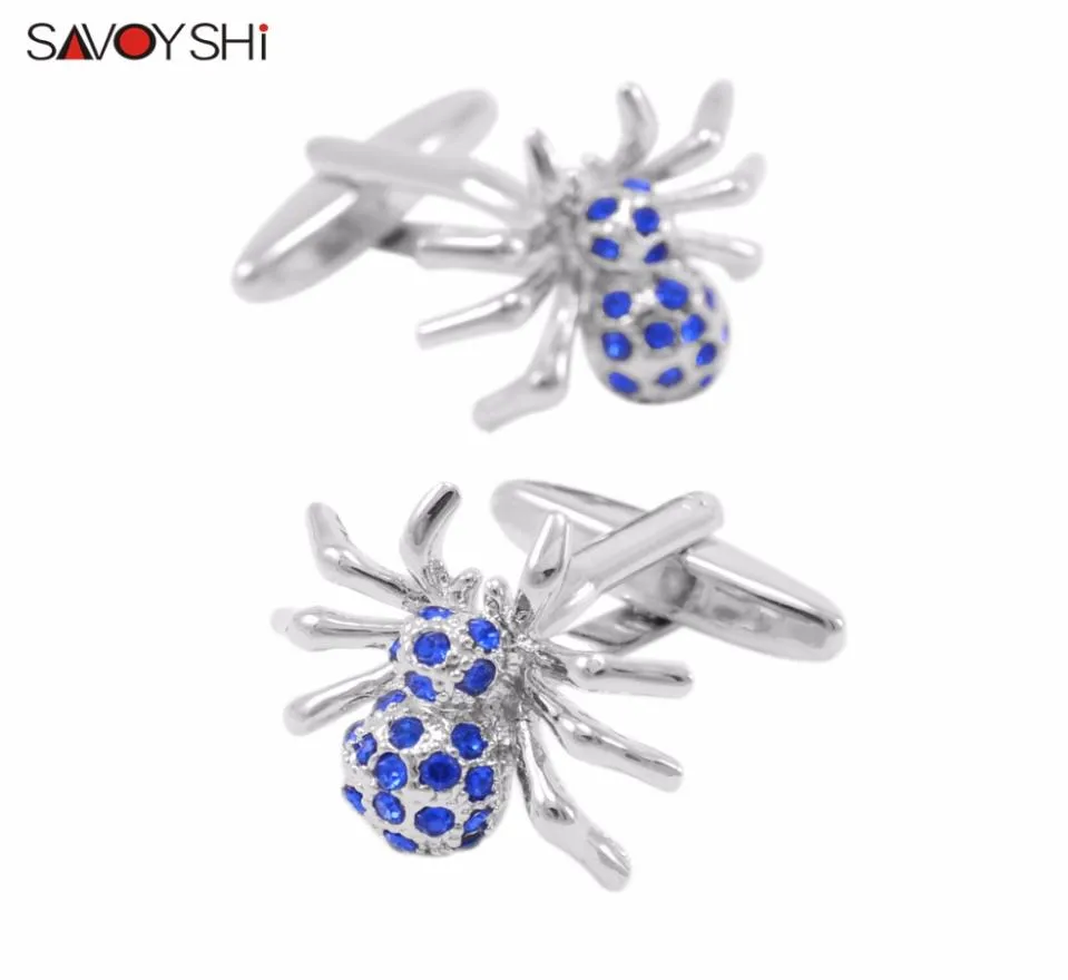 Savoyshi Novelty Spider gemelli per cuffi da uomo Bottoni di alta qualità Blu Crystal Links Gift Brand Fashion Jewelry2141522