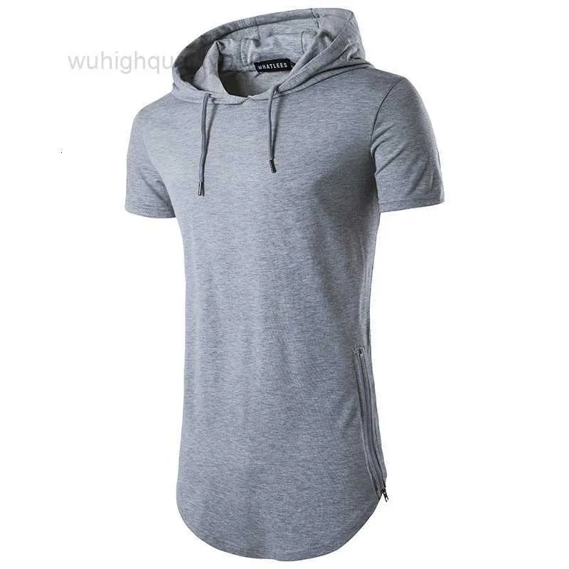 2024 Summer New Fashion Mens Hoodied Zipper O-Neck kort ärm t-shirt lång stil hiphop 8 färger solida toppar t-shirt