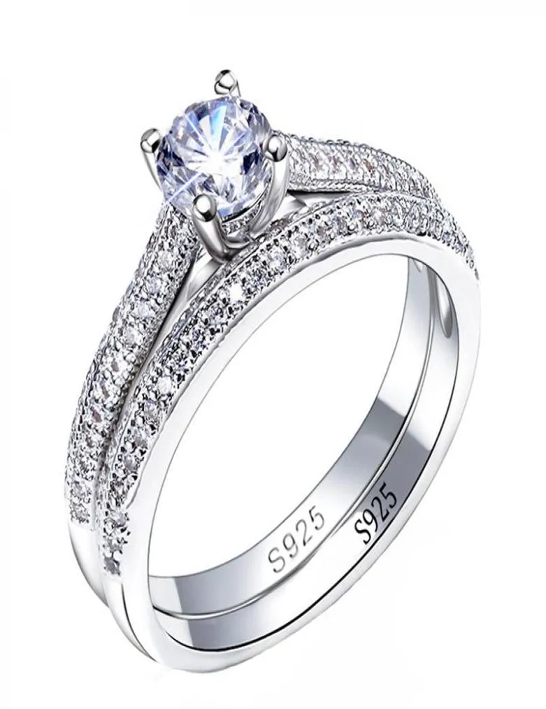 925 Srebrne pierścionki dla kobiet proste projektowanie podwójnie stosowna moda biżuteria zestawy ślubne ślubne pierścionek zaręczynowy Akcesoria 6011083