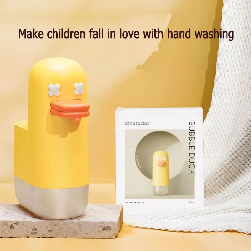 Dispensador de jabón líquido Sensor automático Touchless Linda espuma de pato Cargo USB Smart Hand desinfectante para niños Uso