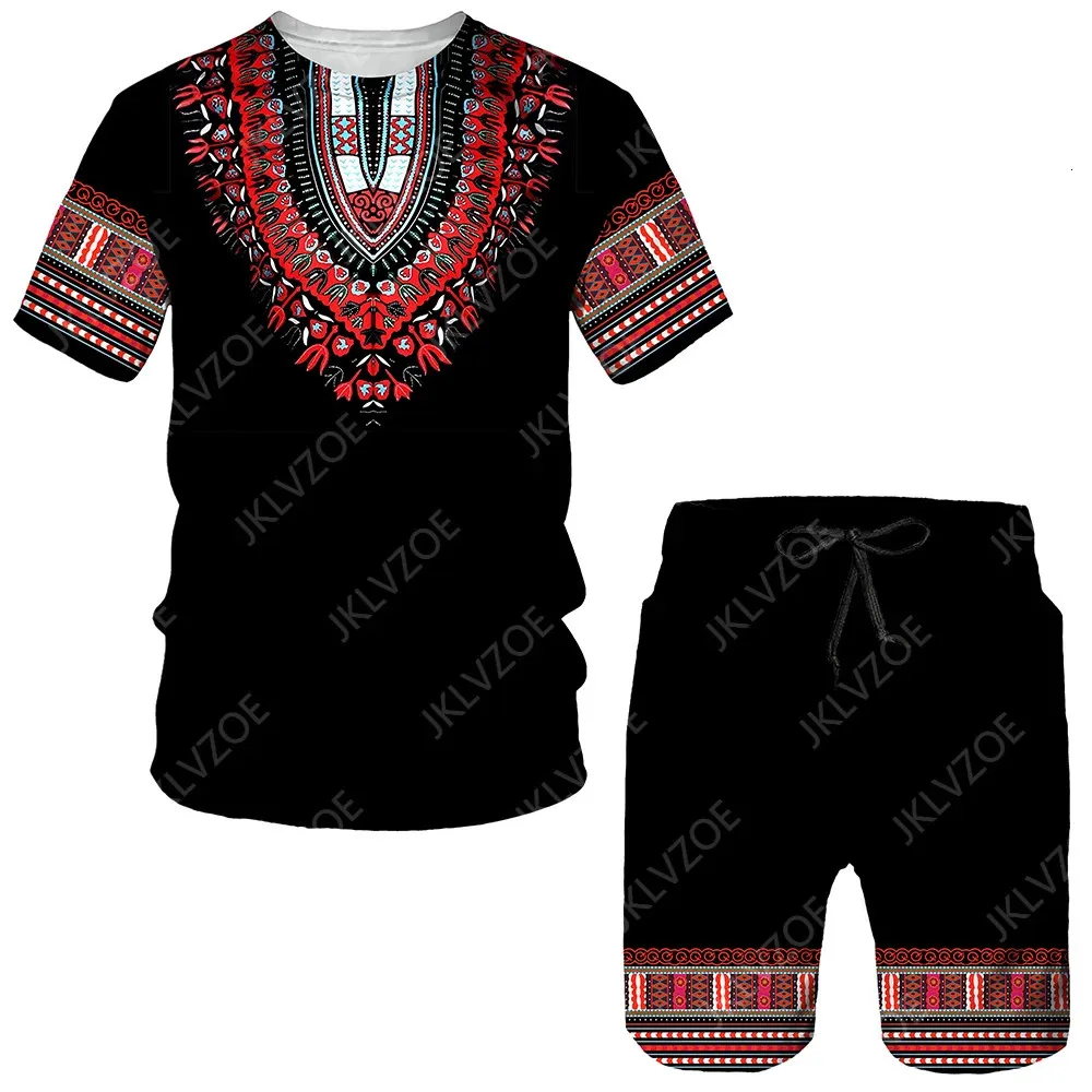 Est Herren Tracksuit African Print Womens Herren T-Shirts Sets Afrika Dashiki Vintage Tops Sport und Freizeit männlicher Anzug 240403