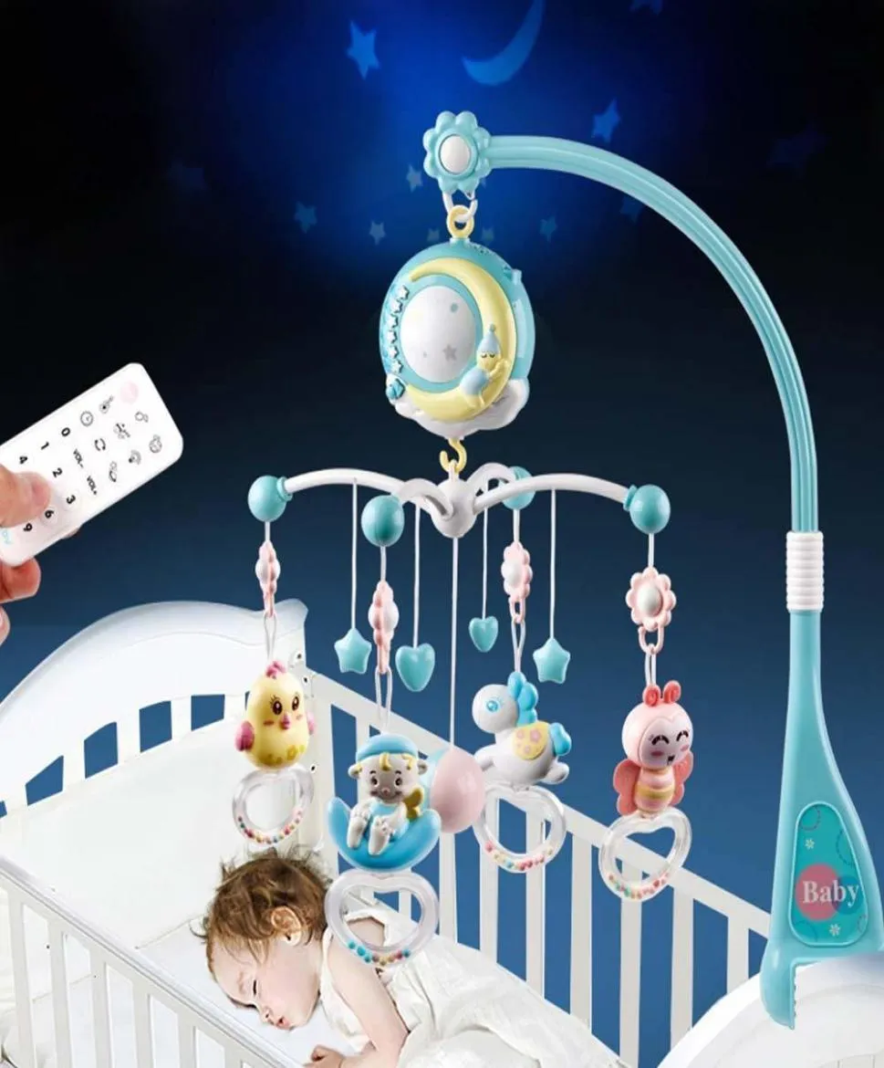 Rattles Mobiles Musical Baby Crib Mobile Rattle With Remote Control Light Bell Decoration Toy for Cradle Projector Born Babies 2219107422