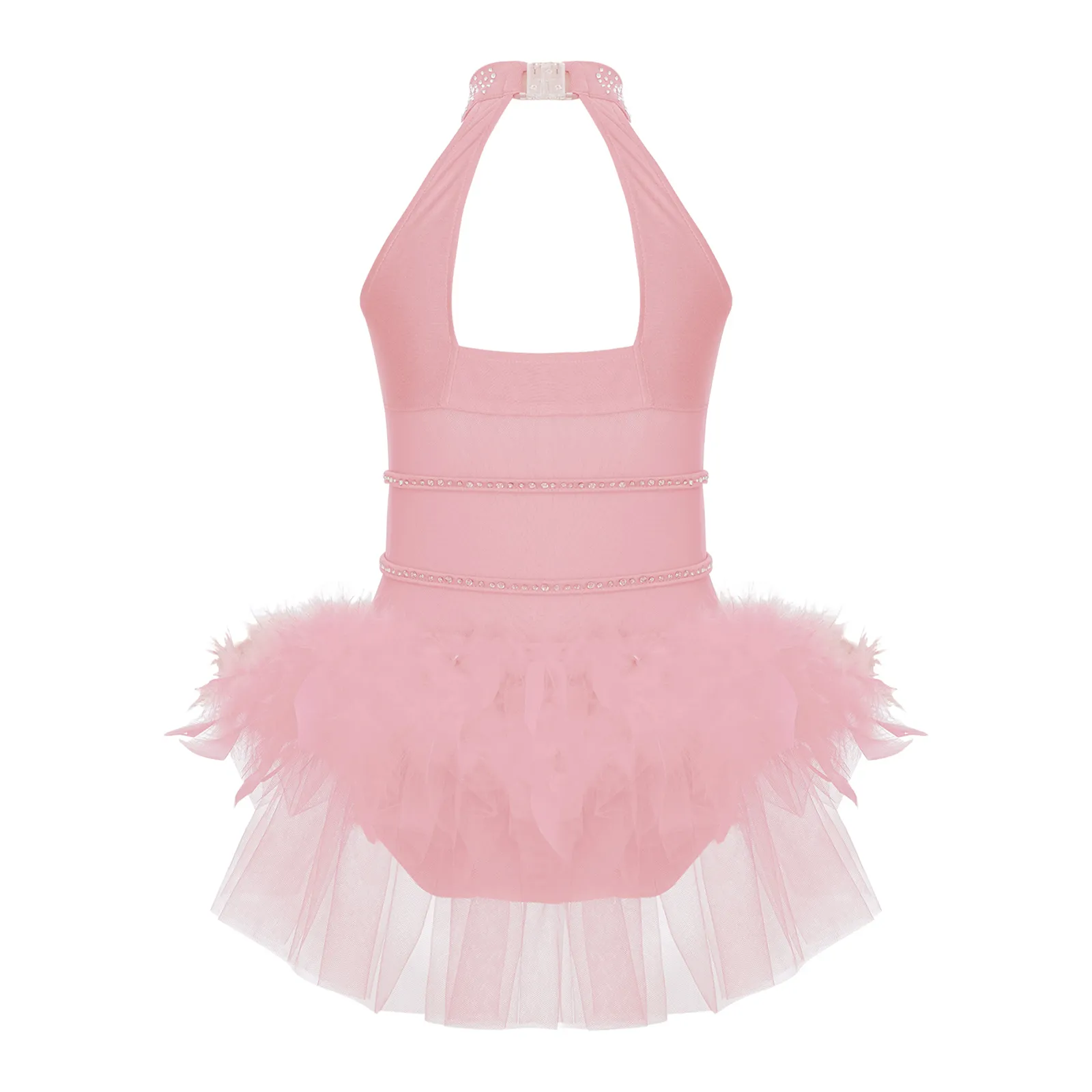 2024 Kids Tulle Feather Ballet Dance Tutu Leotard Bodysuit
