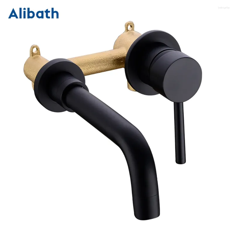 Bathroom Sink Faucets Matte Brass Wall Mounted Basin Faucet Single Handle Mixer Tap Cold Rotation Spout Burnished Gold.