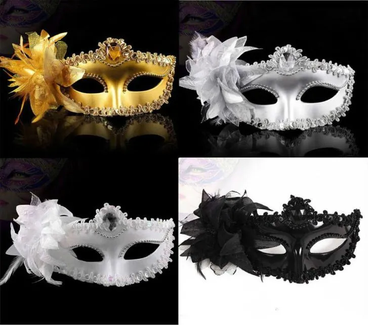 Fashion Women Sexy Mask Hallolowmas Venetiaans oogmasker Maskerade maskers met bloemenveer Paas dance feest vakantiemasker Drop6759618