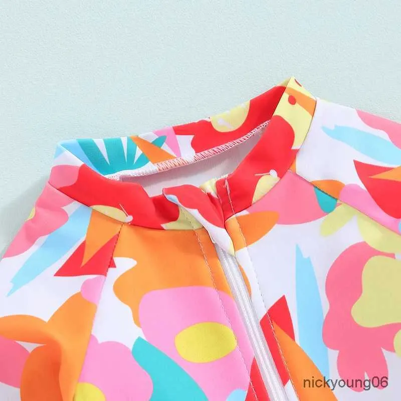 One-Pieces Schwimmkostüme für Kinder Mädchen Langarm Blumenschwimmwarenschwimmanzug Sommerstrand Kee