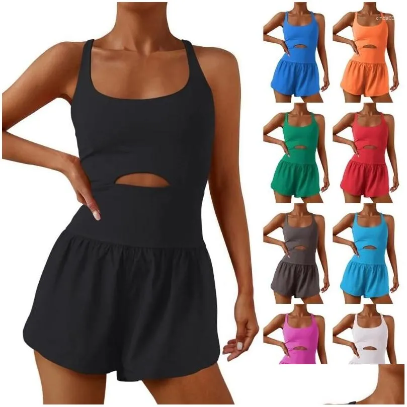 Kvinnors spårskidor Kvinnor som kör onesie Workout Rompers Solid Color One-Piece Outfit kvinnliga Casual Jumpsuits Tummy Control Jum Dhlte