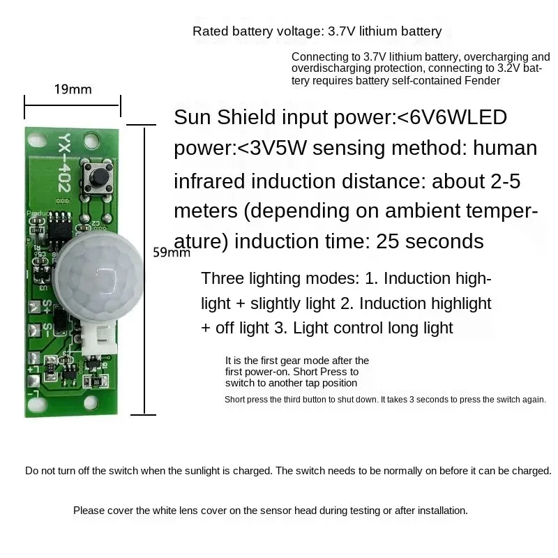 3,7 V Module de commande de carton d'éclairage solaire DIY Module de contrôleur de lumière du jardin Circuit de circuit imprimé à la lampe solaire infrarouge