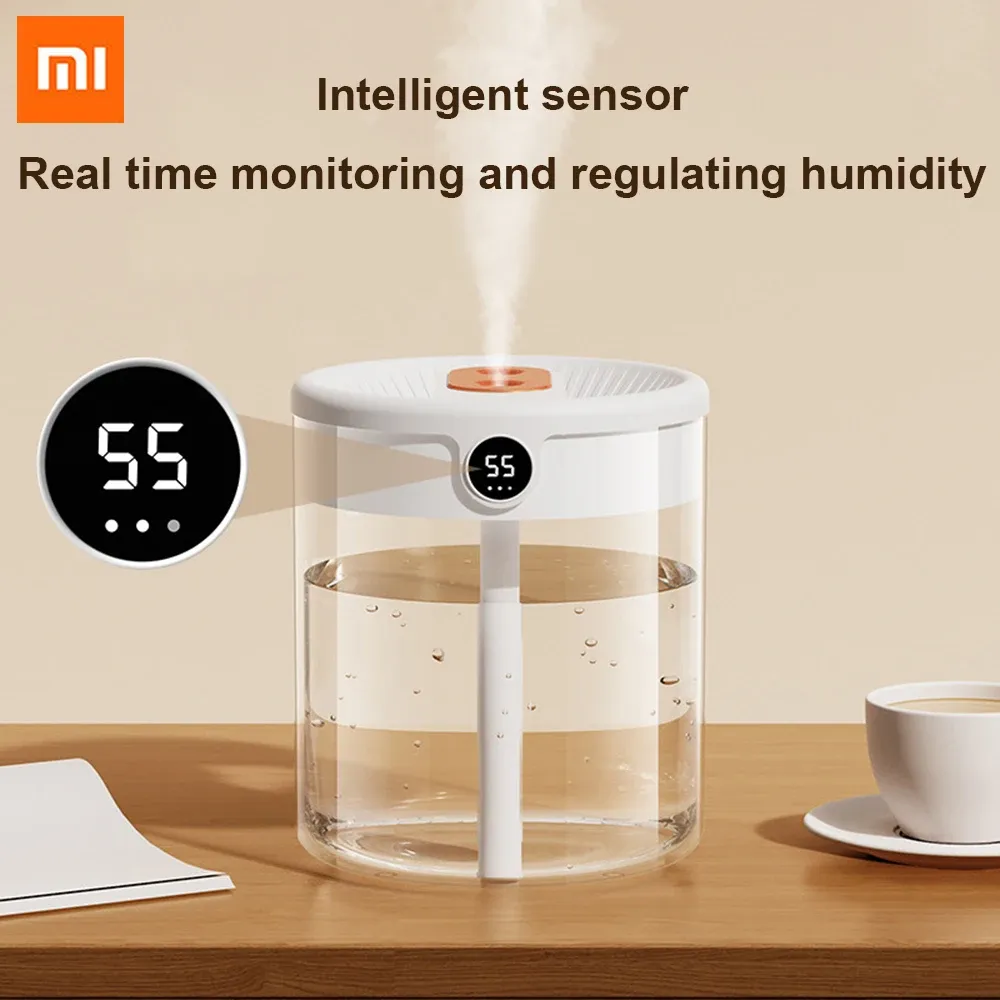Humidifiers Xiaomi 2L Large Air Humidifier USB Air Purifying Mist Maker With Humidity Monitoring Display Visual Water Tank Silent Fogger