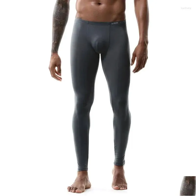 Mens Thermal Underwear Pants Slim Fit Elastic Low Rise Warm Fitness Workout Yoga Sport Long Casual Leggings Plain Drop Deliver Otf0n