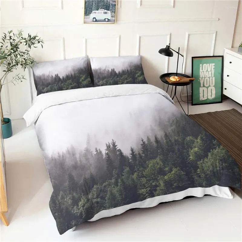 Bettwäsche Sets 3D -Druck Schlafzimmer Kleidung Mountain Szenen Muster Doppel Duvet Cover mit Kissenbezügen warmes weiches Bettdecke Set