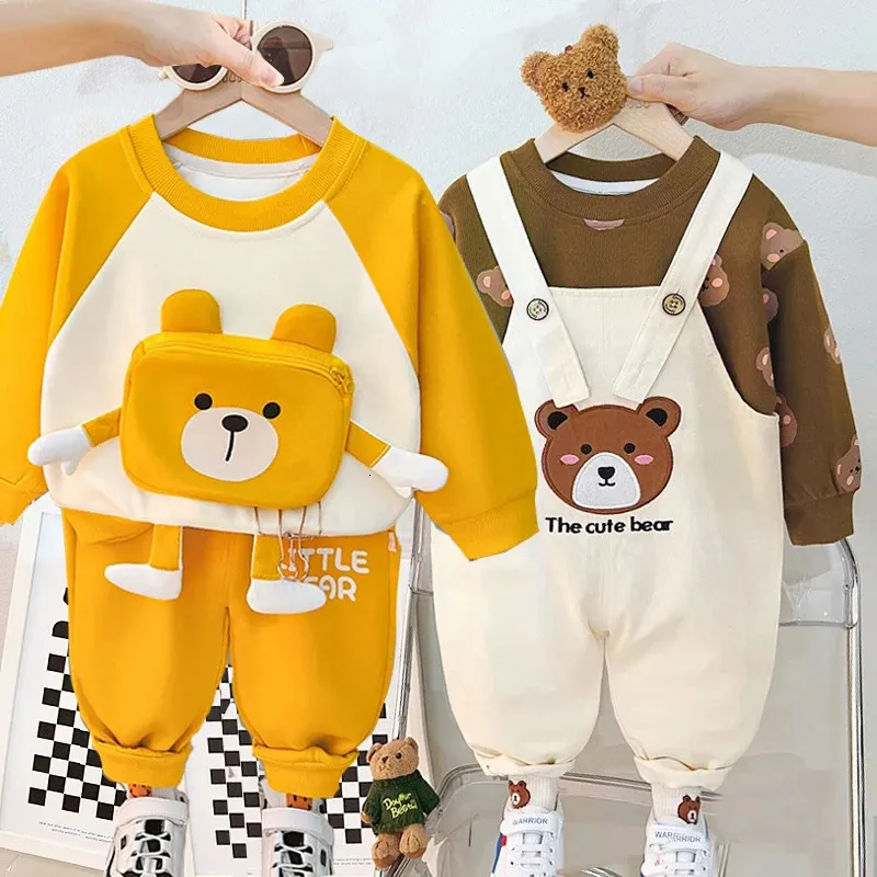 Boy Spring Outfits Girls Set Set Infantil Born Bild Cash Boys Boys Costume Letter Tracksuit Tops Pants 2pcs Childrens Set 240327