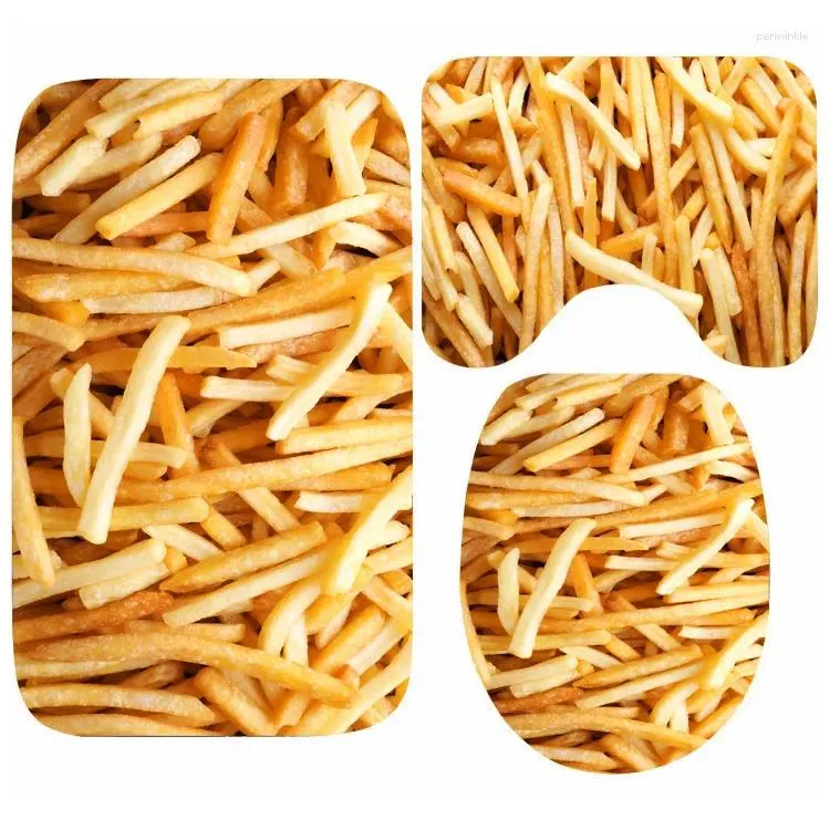 Коврики для ванны новинка фаст -фуд ванной комнаты декор дома Geek Golden Fresh Fries Mate для 3pcs без скольжения пицца сыр коврик