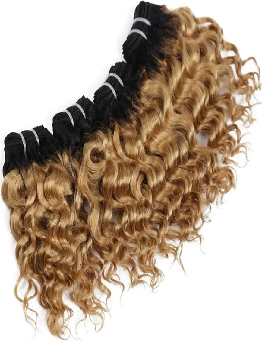 Presenza di capelli Wave profonde fasci di capelli umani Ombre 1b27 Remy Brasilian Curly Hair Short Bob in stile Two Tone Tone Tone Teleo biondo 2210318687750