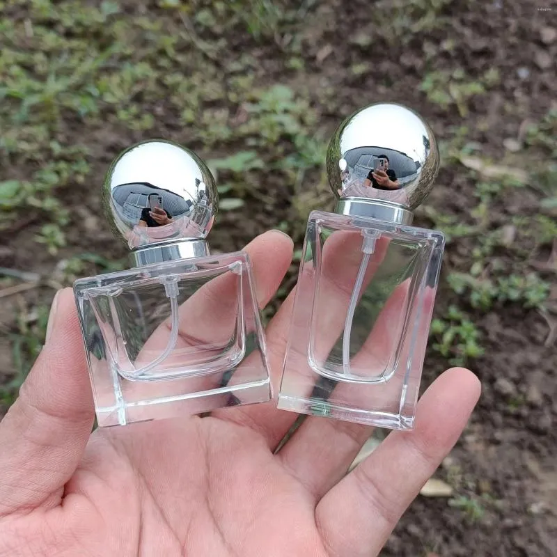 Storage Bottles 30ML Clear Glass Spray Bottle Rectangular Square Thick Bottom Perfume Refillable Empty Cosmetic Containers Atomizer