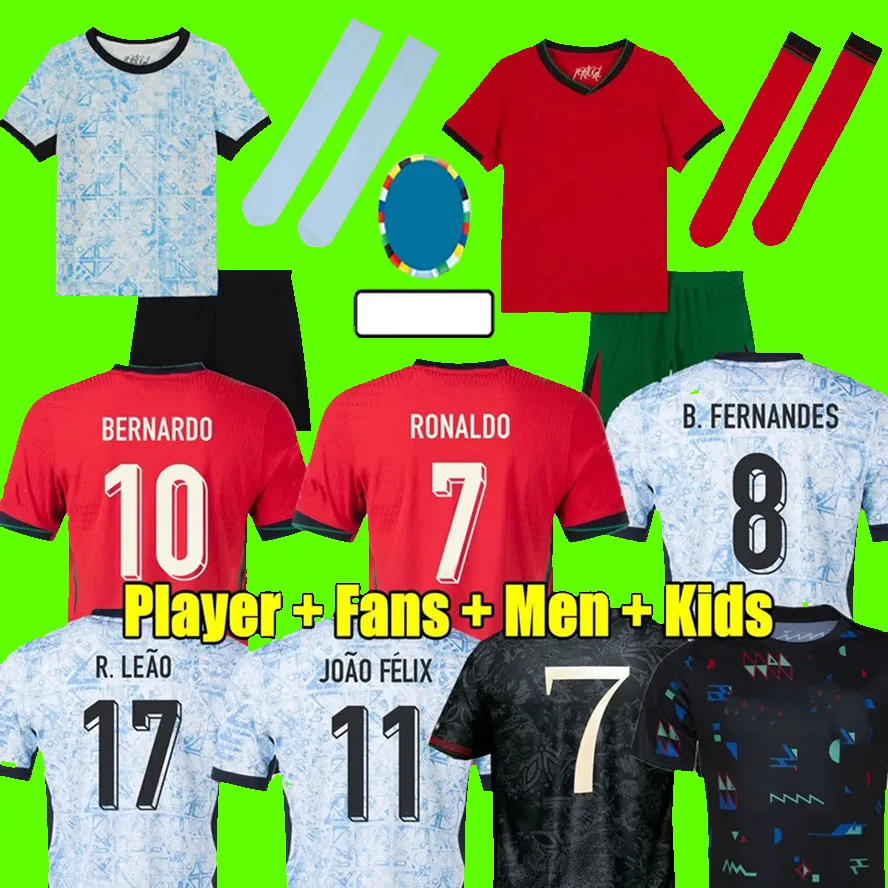 2024 Euro Cup Portugal National Team Soccer Jerseys Ronaldo Pepe Bermardo B.Fernandes Joao Camisa de Futebol J.Moutinho Fans Player Football Shirt Men Kids Uniforms