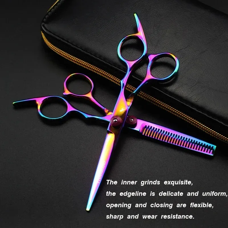 2024 Profissional Scissors de cabelo de 6 polegadas Rainning barbeiro cortando tesouras de tesoura de tesoura Tercentações de tesoura - Para cabelos profissionais