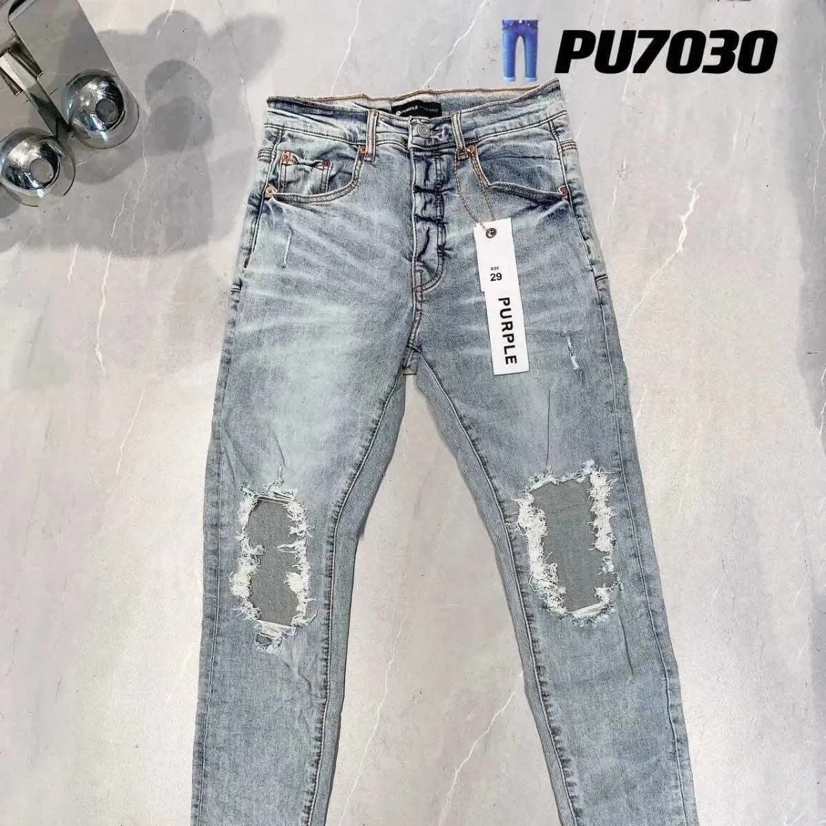 Purple Brand Jeans Fashion Высокое качество с отверстиями на высокой улице расстроенные и ремонтируемые с низким уровнем джинсовых штанов