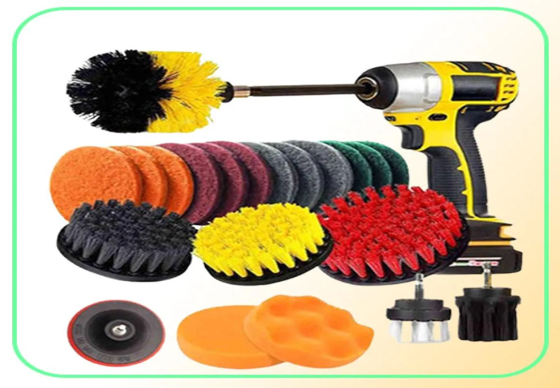 22PcsSet Electric Drill Brush Scrub Pads Kit Power Scrubber Cleaning Kit Cleaning Brush Scouring Pad for Carpet Glass Car Clean 23589996