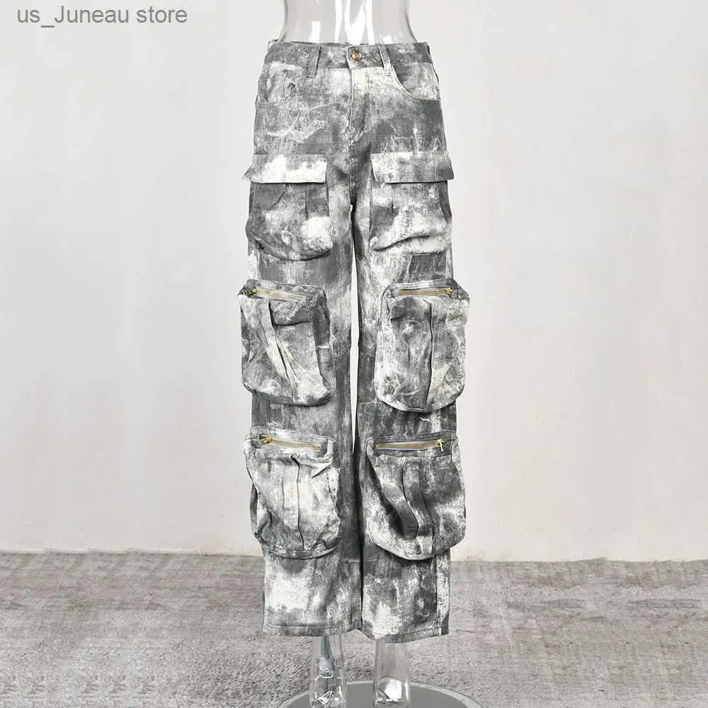 Женские джинсы Taruxy Camouflage Cargo Banns Женщины модные многократные карманы.