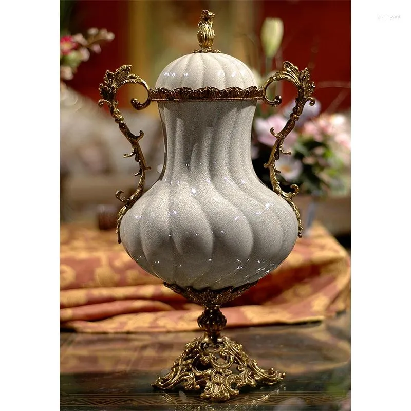 Bottles Classic Antique Decor Medium Size Porcelain And Brass Modern White Color Royal Tabletop Storage Tank