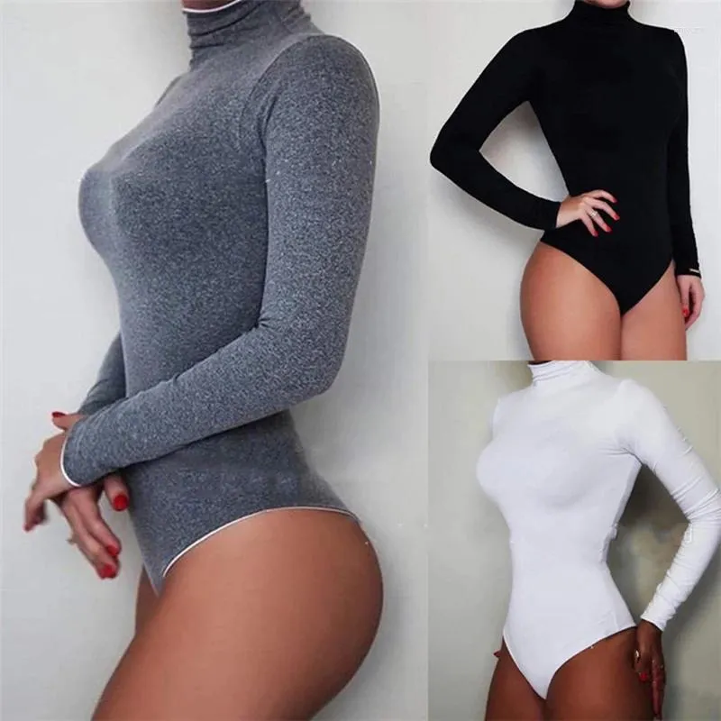Kadın Mayo Seksi Kadınlar Yüzme Takımında Bayanlar Kaplumbağa Boyun Tulumları Bodysuit Uzun Kol Tek Tek Maveli Romper Giysileri S-XL