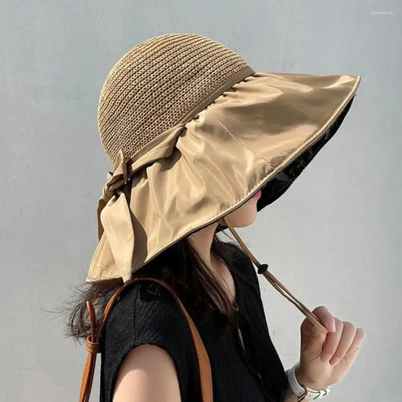 Boinas de chapéu de sol respirável de verão, proteção elegante para mulheres abrangentes, abrangente, sun-unhat com correia fixa de viagem dobrável