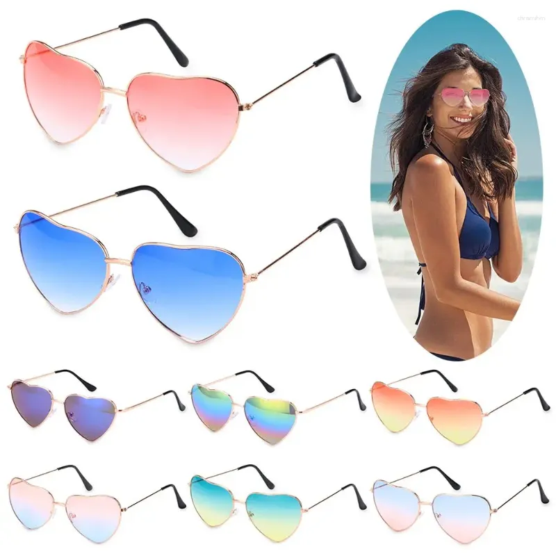 Lunettes de soleil Femmes UV 400 Lenses océaniques Cadre métallique verres de soleil Gradient en forme de coeur