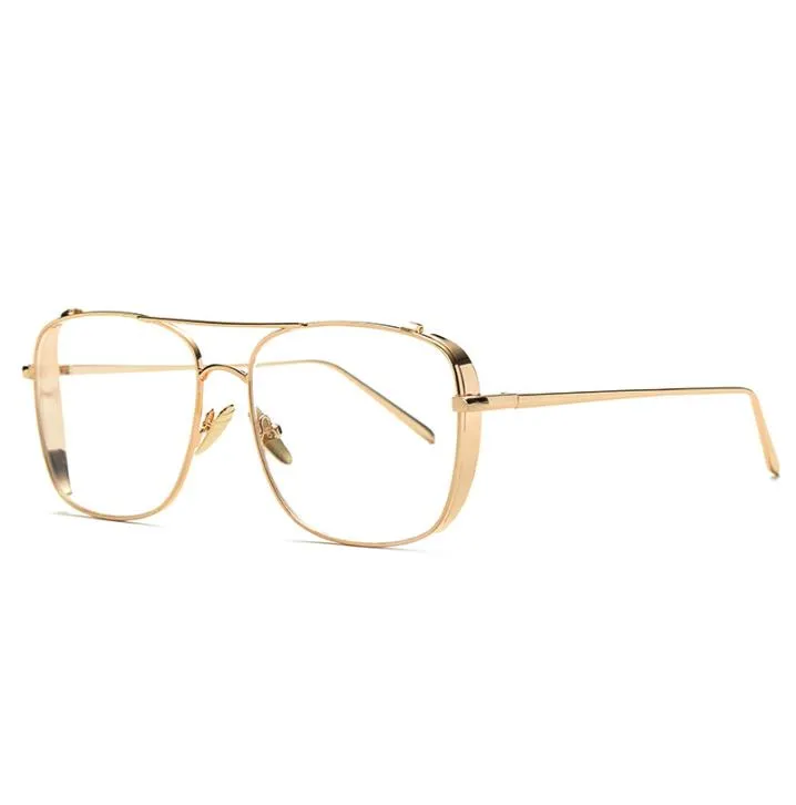 Rock style luxury sunglasses for men square clear lens glasses rim mens full frame oversized vintage gold silver metal sunglasses6279906