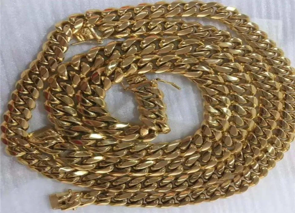 Largeur 681012mm 1820222426 pouces en acier inoxydable Jaune Gold Collier de chaîne cubaine plaquée pour hommes Femmes Punk Jewelry5824489