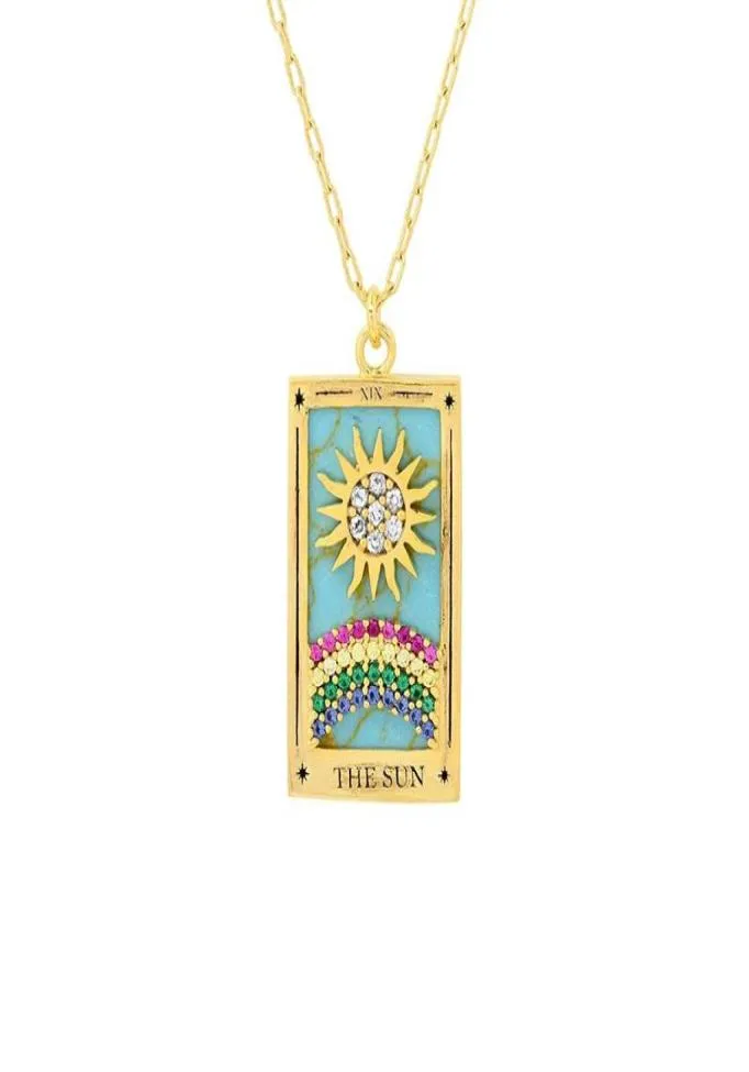 Hangende kettingen kleurrijke CZ Rhinestone tarot ketting voor vrouwen Moon Sun Star Tag Astrology Celestial Jewelry Vintage Wholelsal5403830