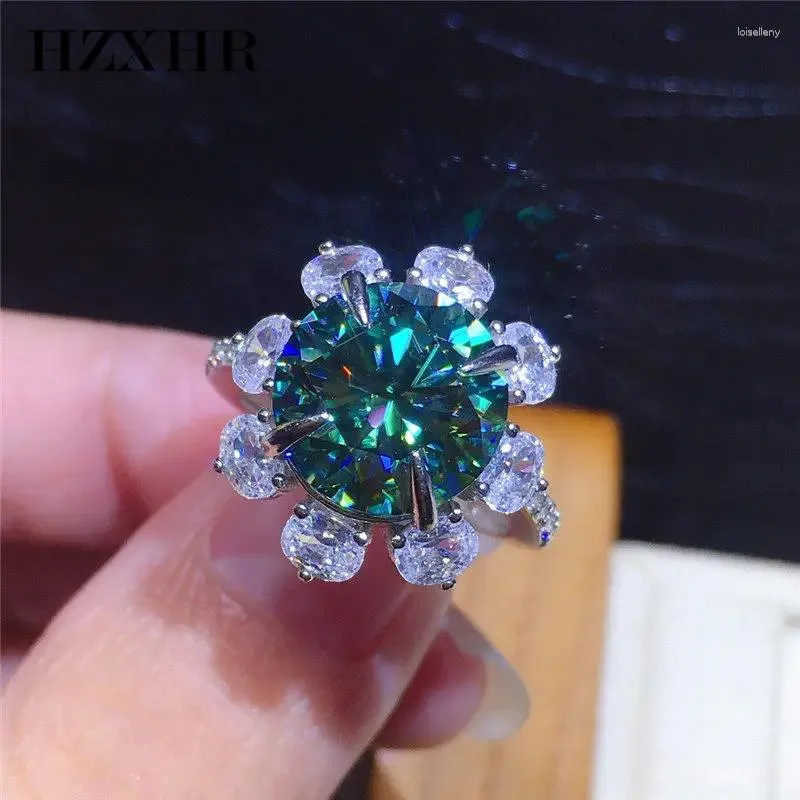 Cluster Rings 925 Sterling Silver 5 Perfect Cut Pass Diamond Brilliant Green Moissanite Wedding Snowflake Ring Women Jewelry