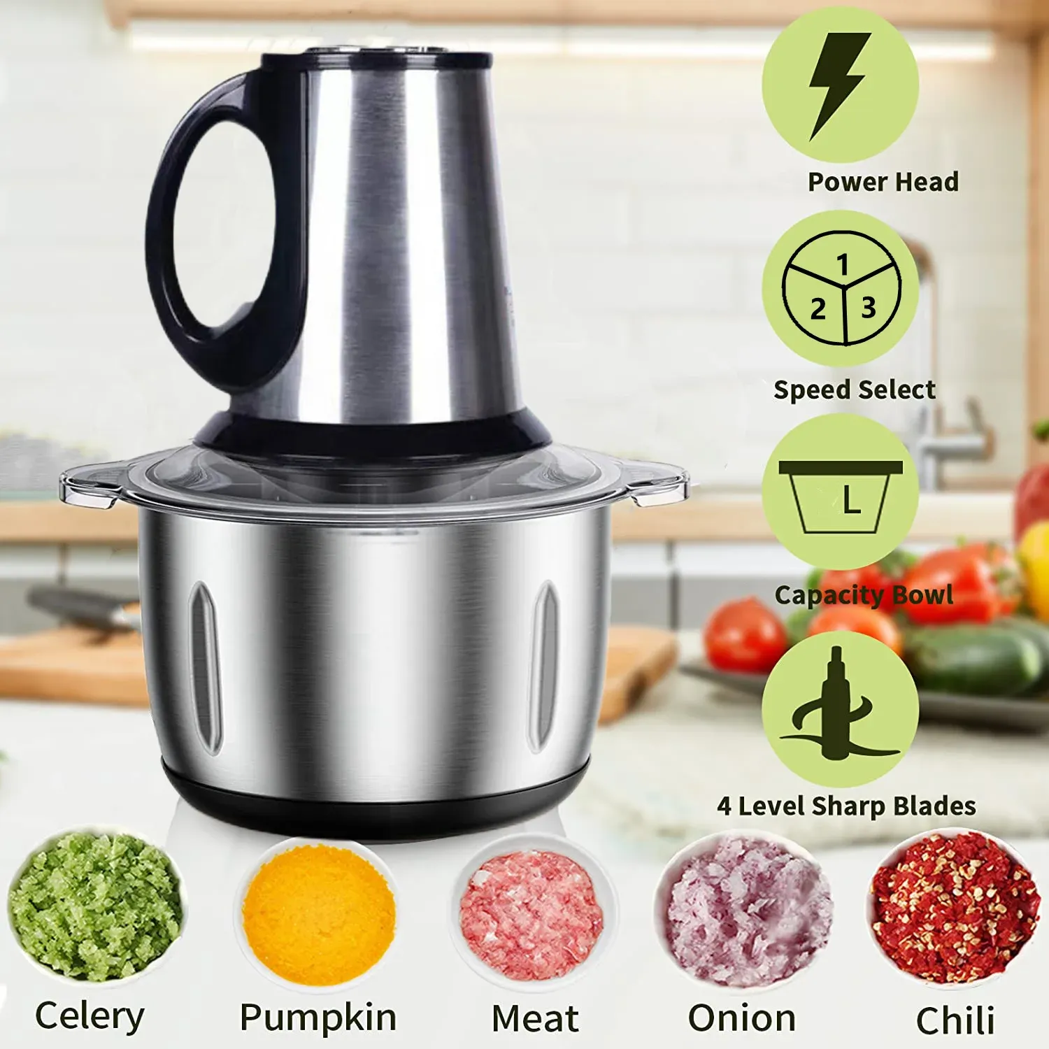 BLENDER 3 Vsoliãs de carne elétrica Grinder grande aço inoxidável Mincer 3L Processador de alimentos Homomanidade de utensílios de cozinha elétrica de helicóptero