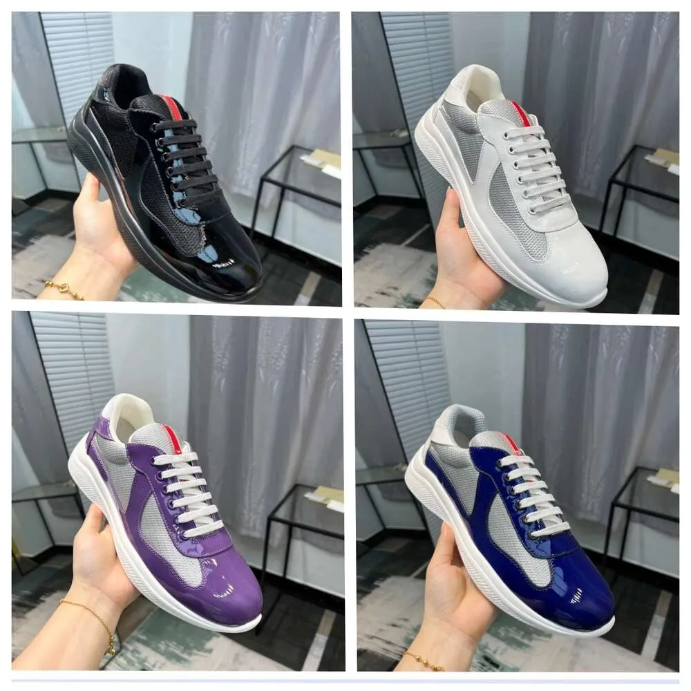 Pradskor män kvinnor Americas cup xl sneakers hög kvalitet patent läder platt tränare svart mesh snörning casual utomhus löpare sportskor storlek 36-46 med ruta 12