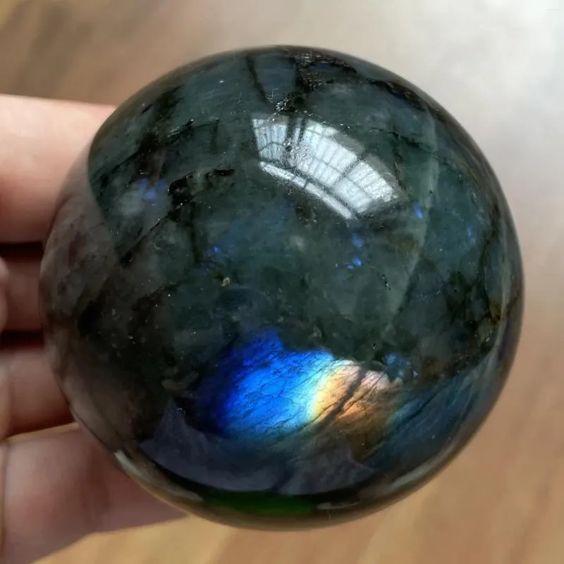 Dekorativa figurer 410g Natural Stone Labradorite Rock Polished Crystal Ball Quartz Sphere Moonstone Feng Shui 2024 Decoration Gift Reiki