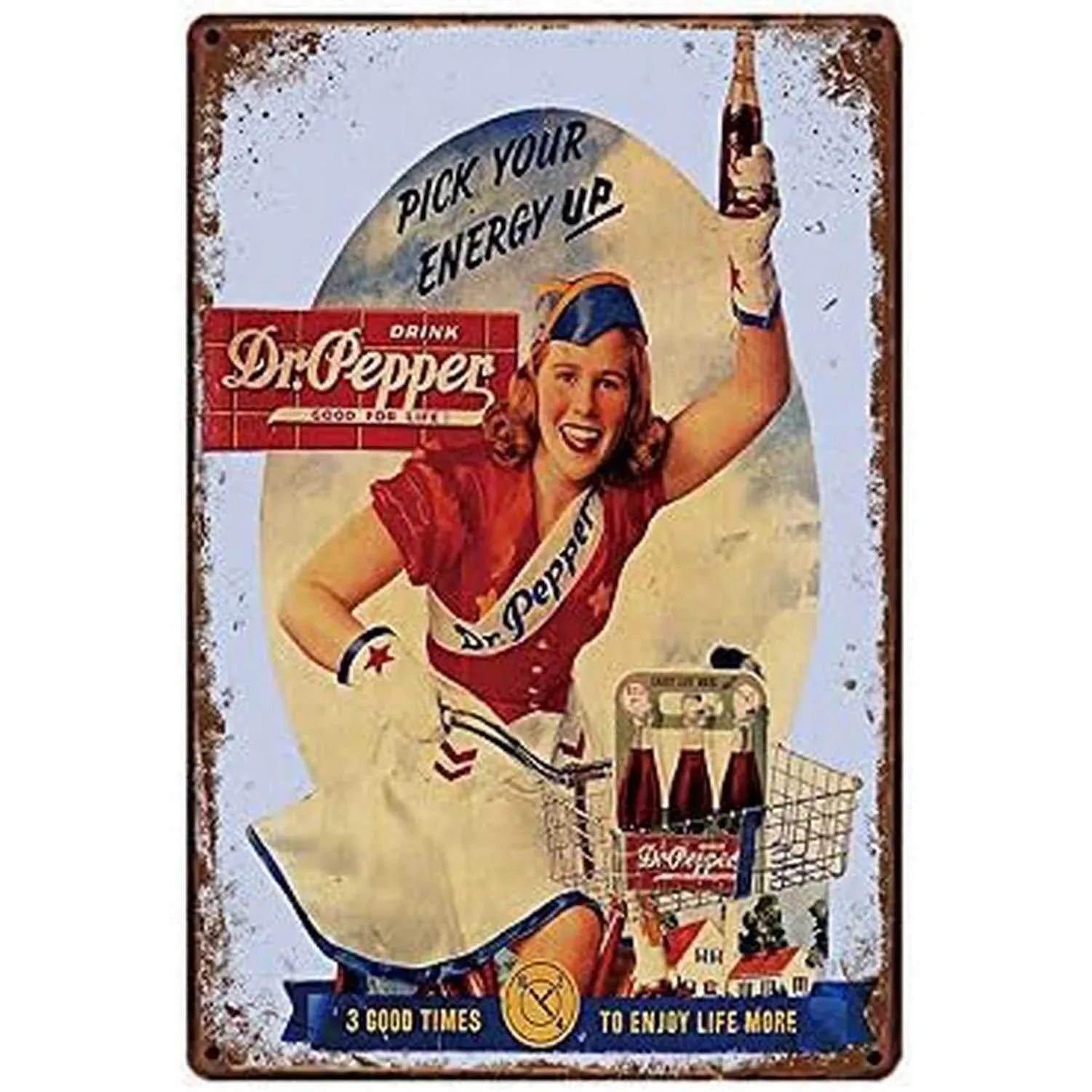 Retro Soda Pop Sign - Vintage Dr. Pepper Metal Tin Sign, Rustic