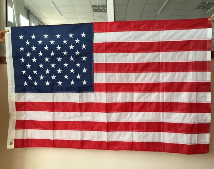ファッション刺繍された星とストライプ縫製旗3 x 5 ft 210dオックスフォードナイロンブラスグロメッツアメリカフラッグ7429735
