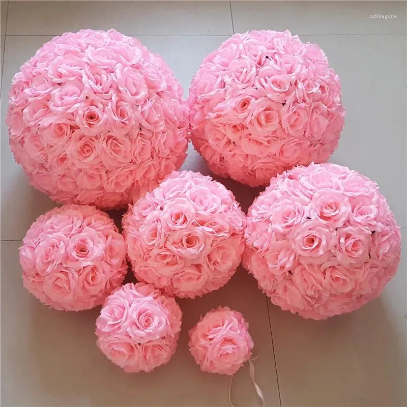 Decorative Flowers 10PC Full Flower Ball Artificial Silk Rose Wedding Table Centerpieces Kissing Marriage Party Decoration Hanging Flori