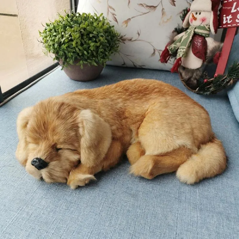 Decorative Figurines Simulation Animal Golden Retriever Husky Wolfhound Toy Polyethylene&furs Lying Dog Model Home Decoration Gift Y0059