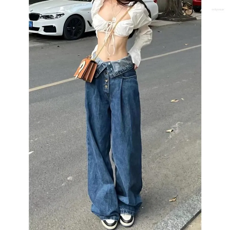 Jeans femminile deeptown y2k donna vintage denim streetwear harajuku pantaloni a gamba larga hippie pantaloni di moda coreana pieghettata estetica degli anni '90