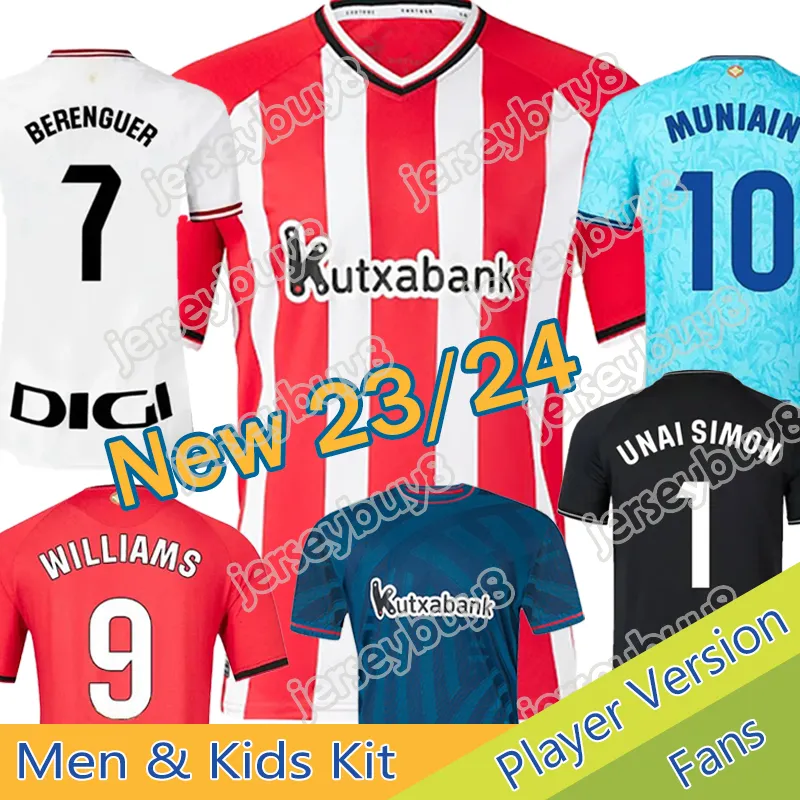 2024 Bilbao Soccer Jerseys Athletic Kids Kit Anniversary Footbnall Camisa 23 24 Club Home Away Red Blue White Full Kit 2023 Versão Terceiro KG Williams Raul Garcia