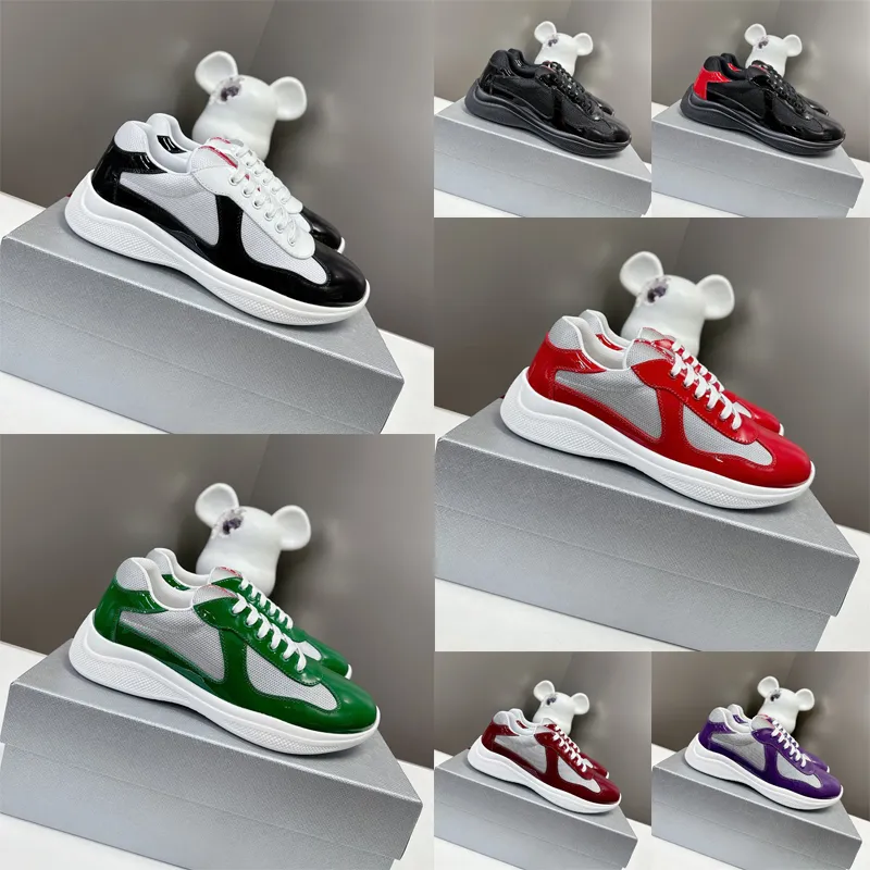 Designerskor för män kvinnor Americas cup lyxiga casual skor patent läder platt tränare sneakers toppkvalitet chunky gymnel löpare vandring jogging sportskor