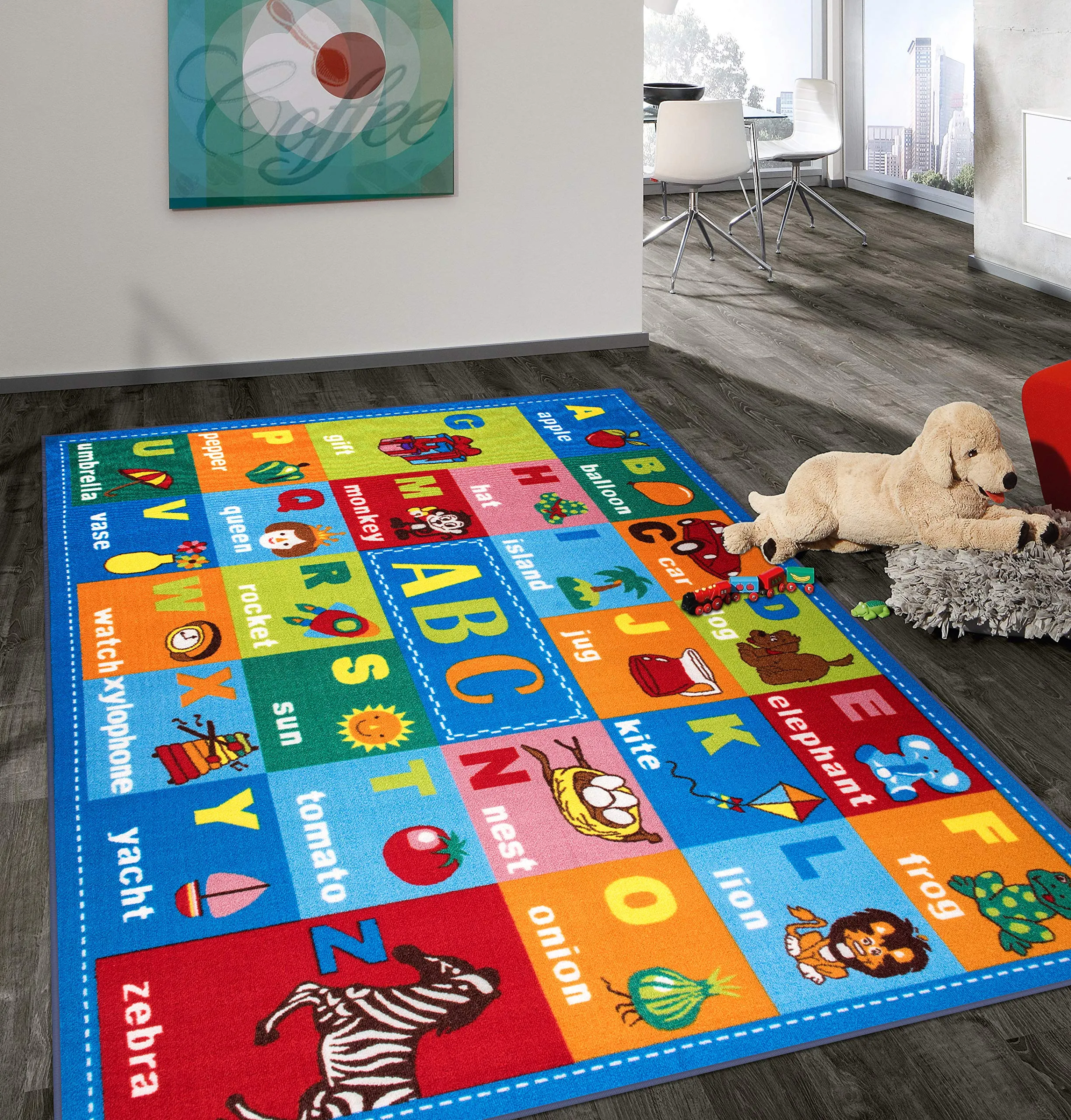 Red Alphabet Rug ABC Alphabet Carpet - Colorful Educational Playroom & Classroom Rugs ...