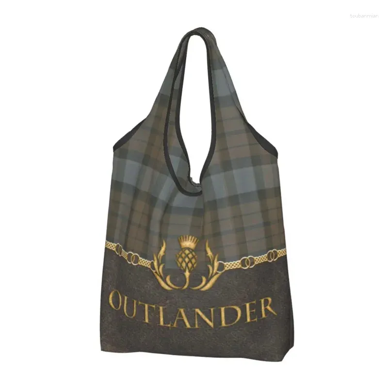 Depolama torbaları yeniden kullanılabilir deri ve tartan outlander desen alışveriş tote çanta taşınabilir modern ekose kontrol doku bakkaliye alışveriş